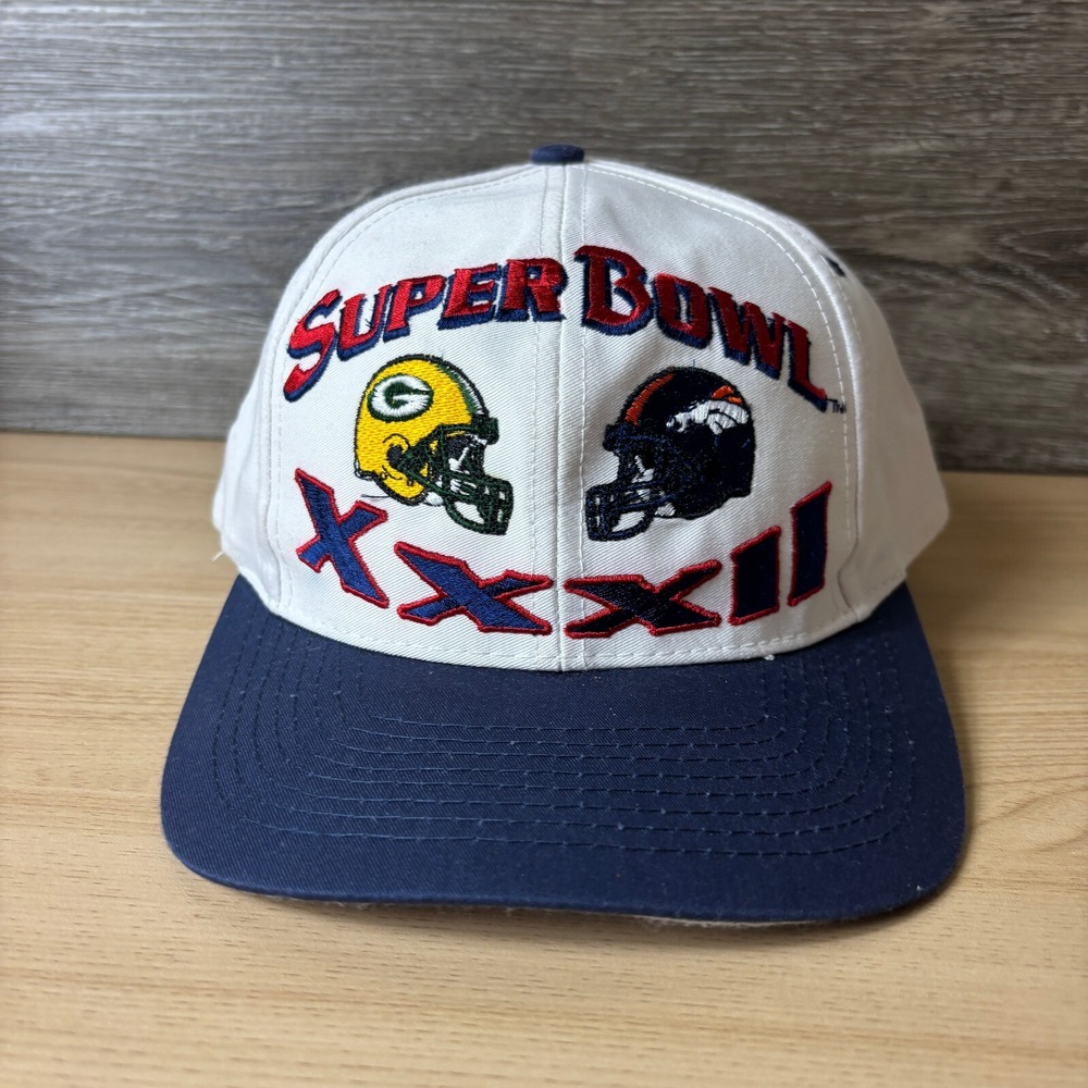 Vintage Denver Broncos Hat Cap‎ Snapback White Blue Superbowl XXXII Logo 7